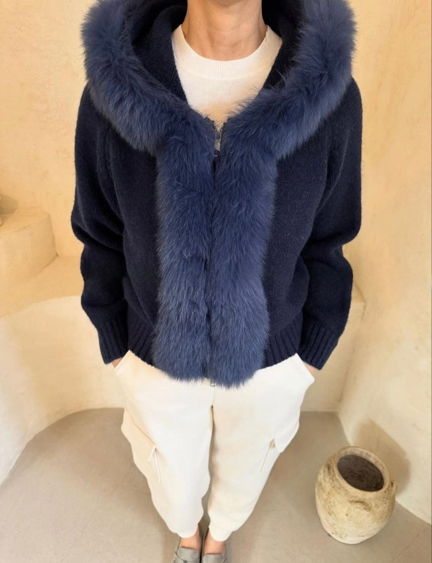 Fox Hood Zip Up Cardigan
