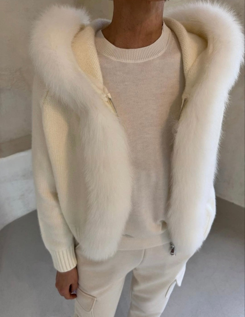 Fox Hood Zip Up Cardigan