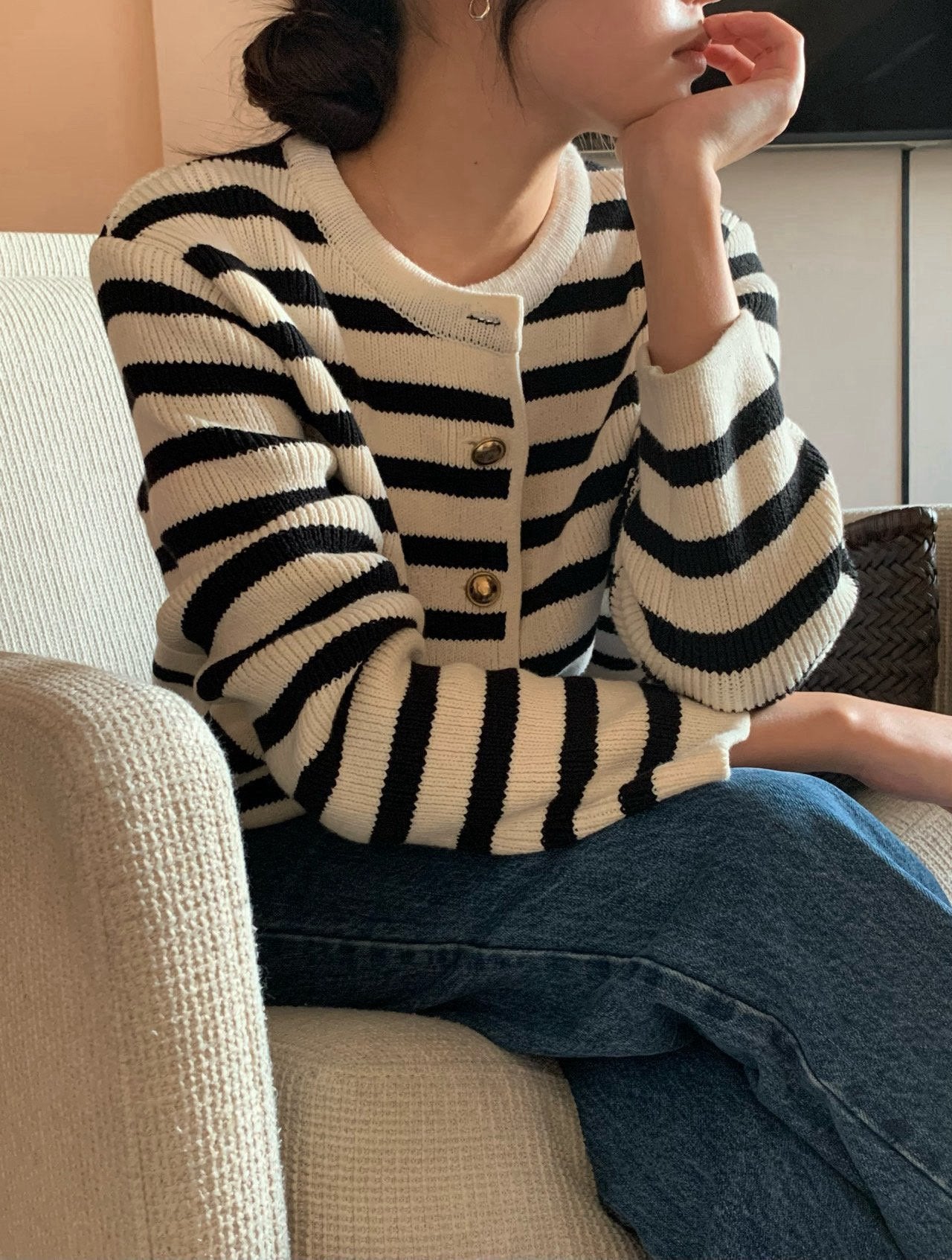 French Striped Cardigan