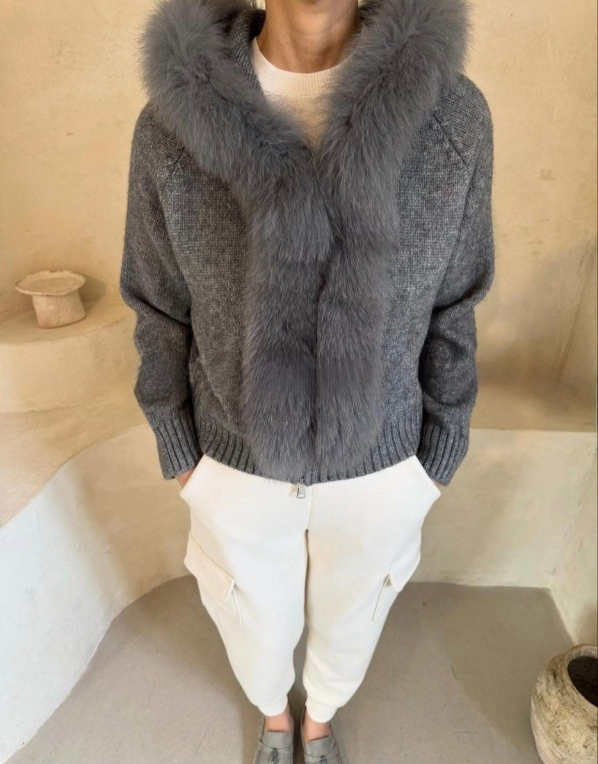 Fox Hood Zip Up Cardigan