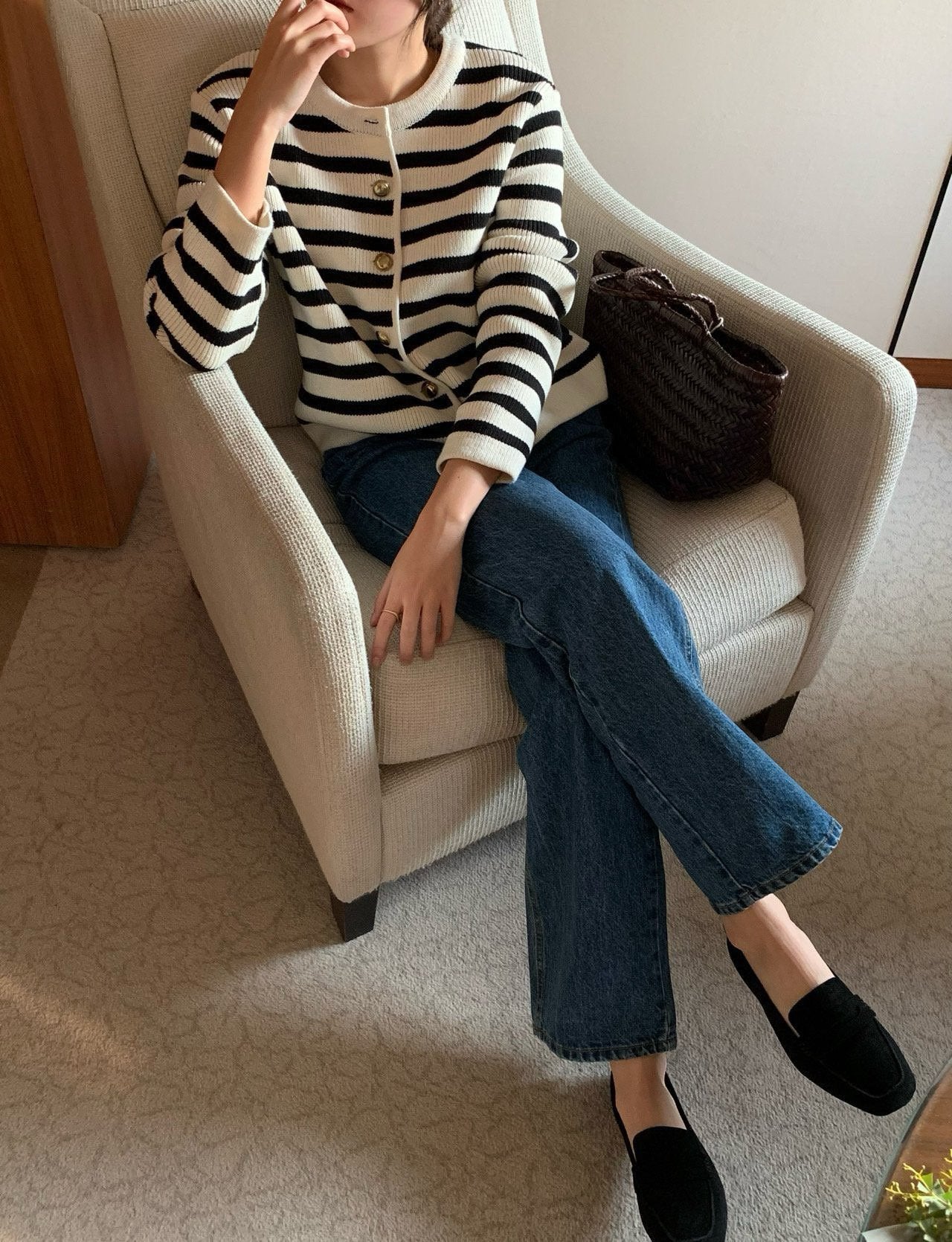 French Striped Cardigan