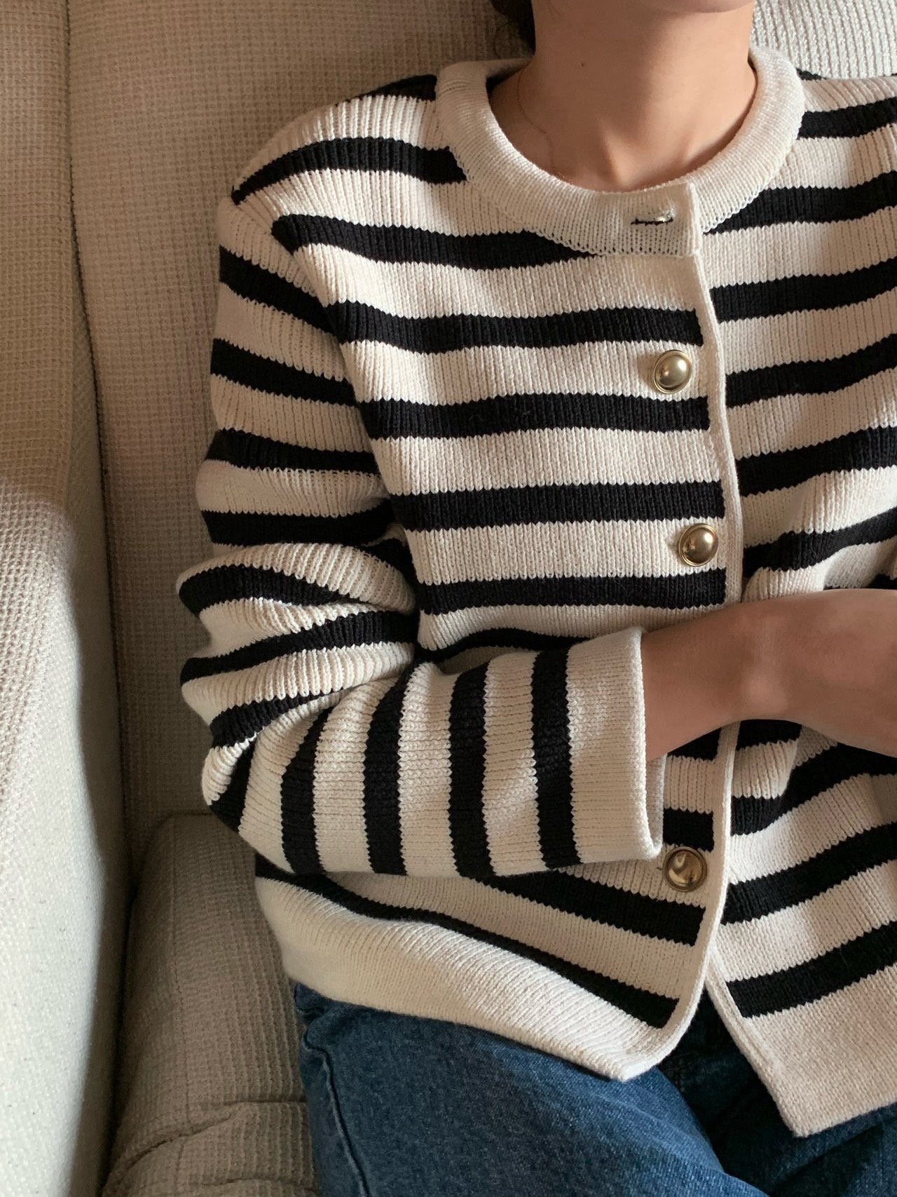 French Striped Cardigan