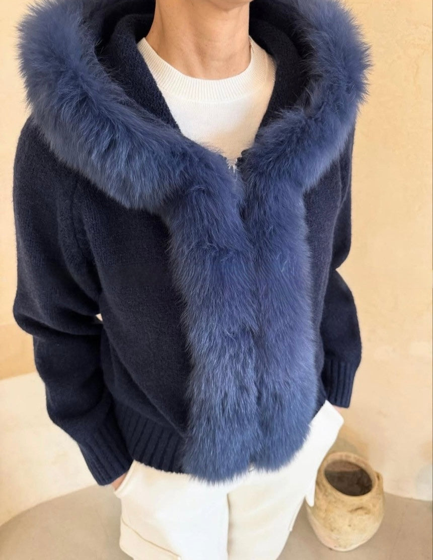 Fox Hood Zip Up Cardigan