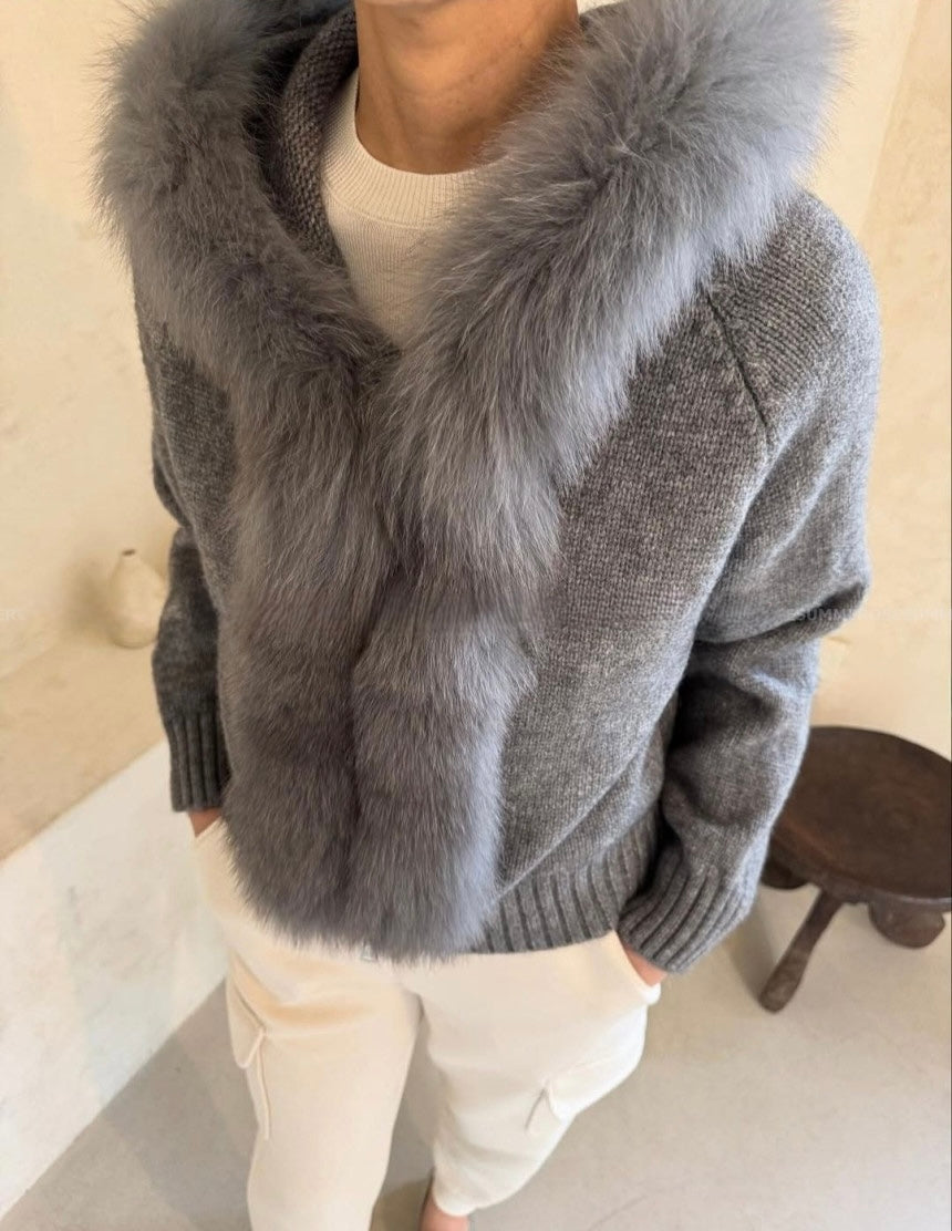 Fox Hood Zip Up Cardigan