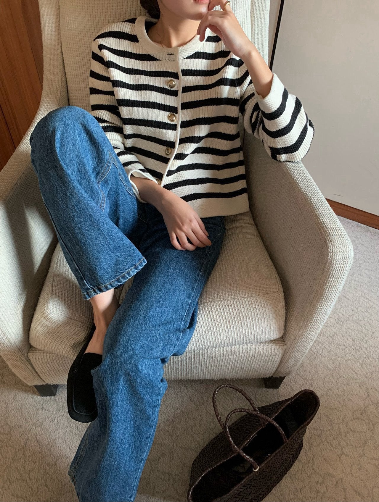 French Striped Cardigan