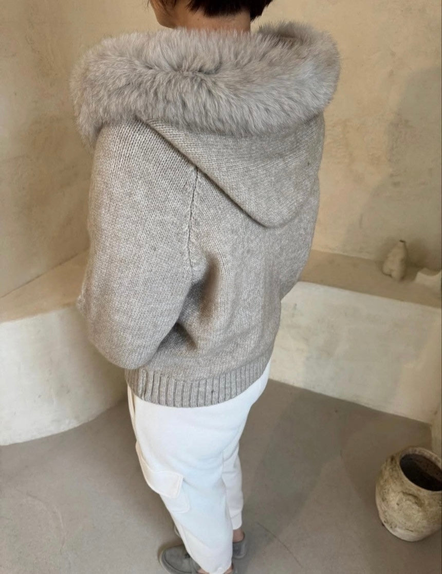 Fox Hood Zip Up Cardigan