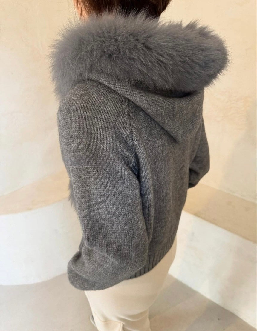 Fox Hood Zip Up Cardigan