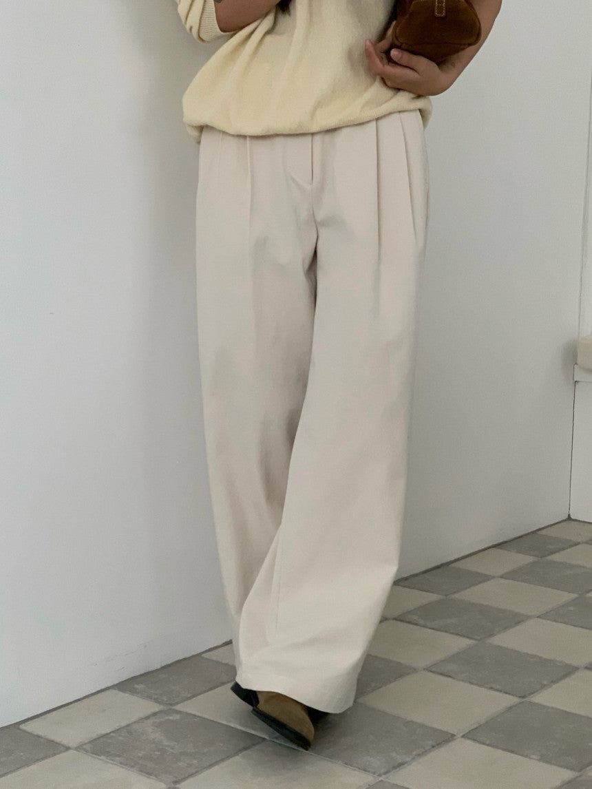 Pintuck Wide Cotton Pants