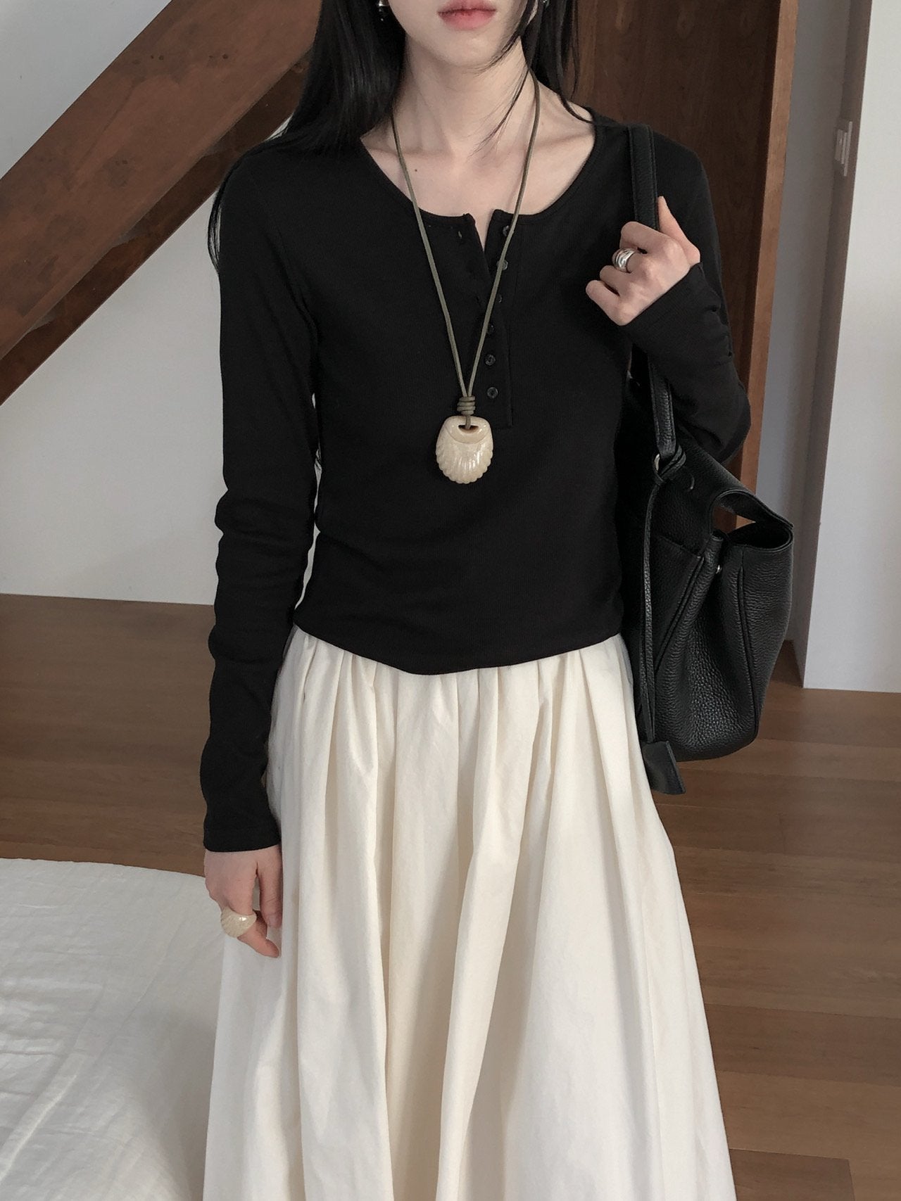 Button Ribbed T Shirt