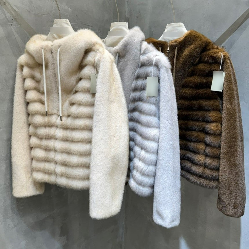 Faux Mink Hood Zip Up