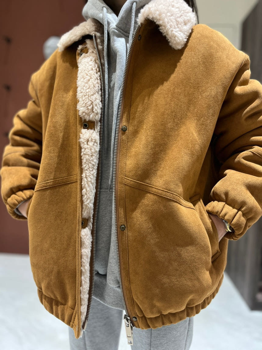 Shearing Suede Bomber Jacket