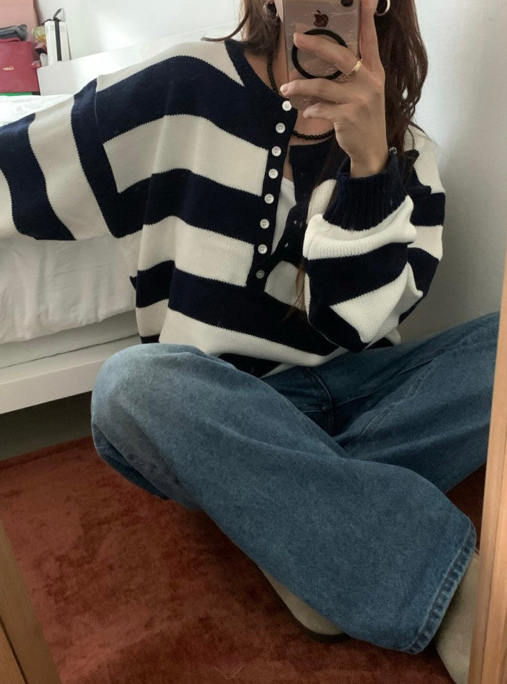 Button Striped Sweater