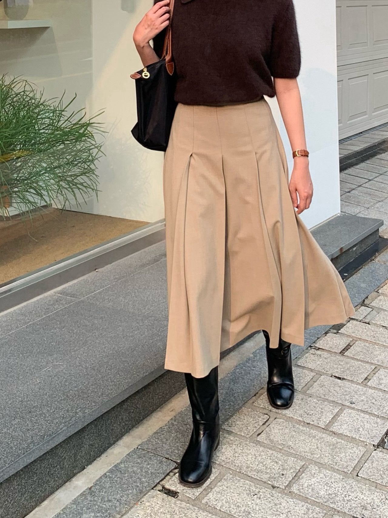 Wool Pleats Midi Skirt