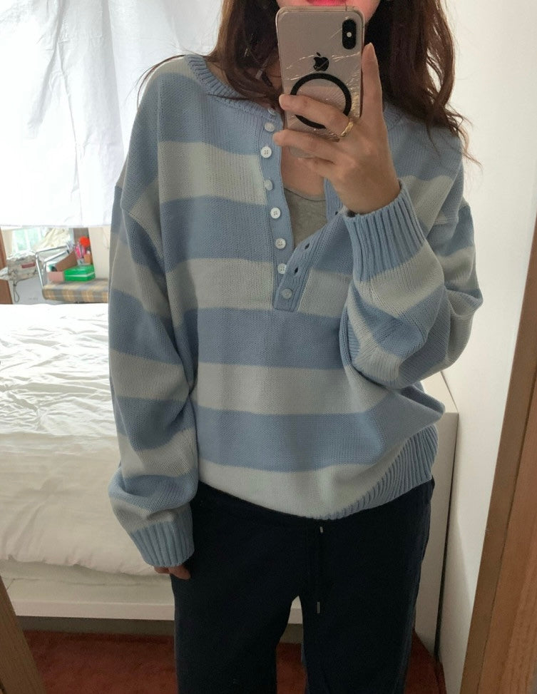 Button Striped Sweater
