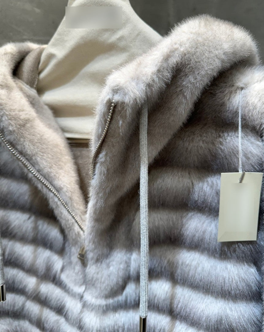 Faux Mink Hood Zip Up