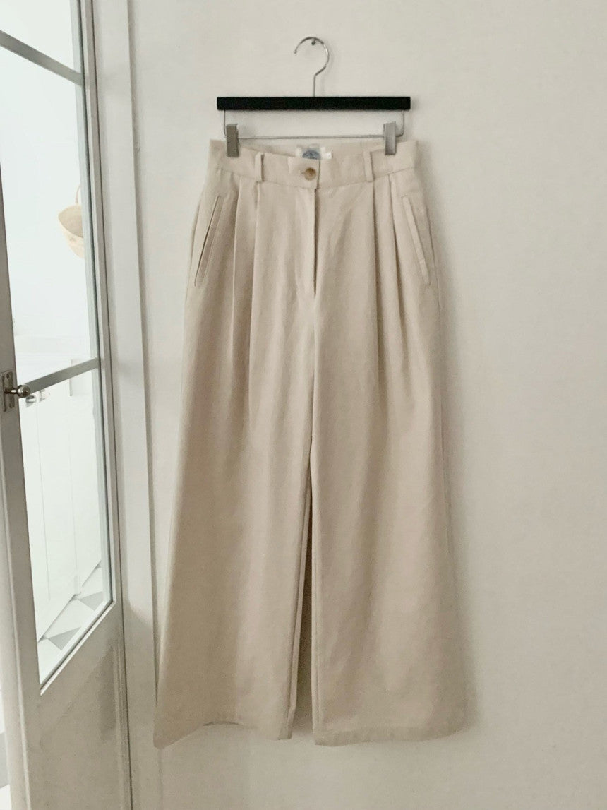 Pintuck Wide Cotton Pants