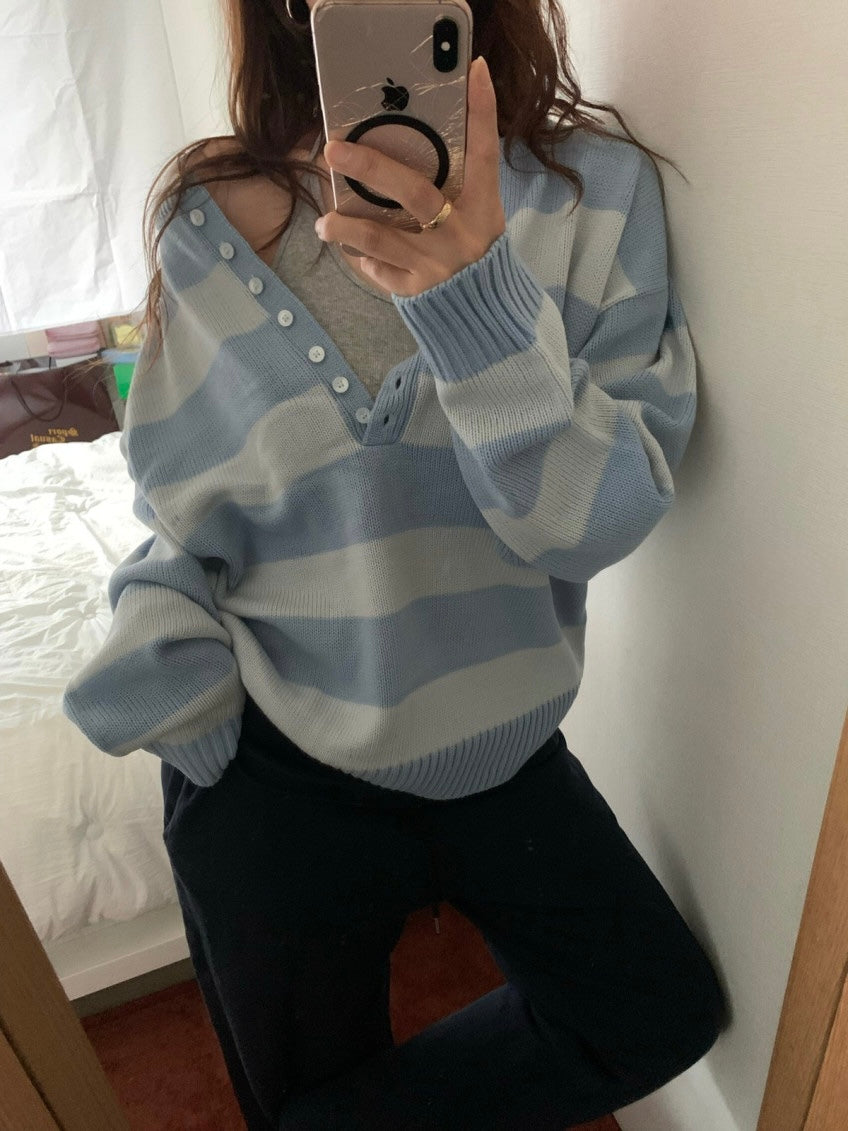 Button Striped Sweater