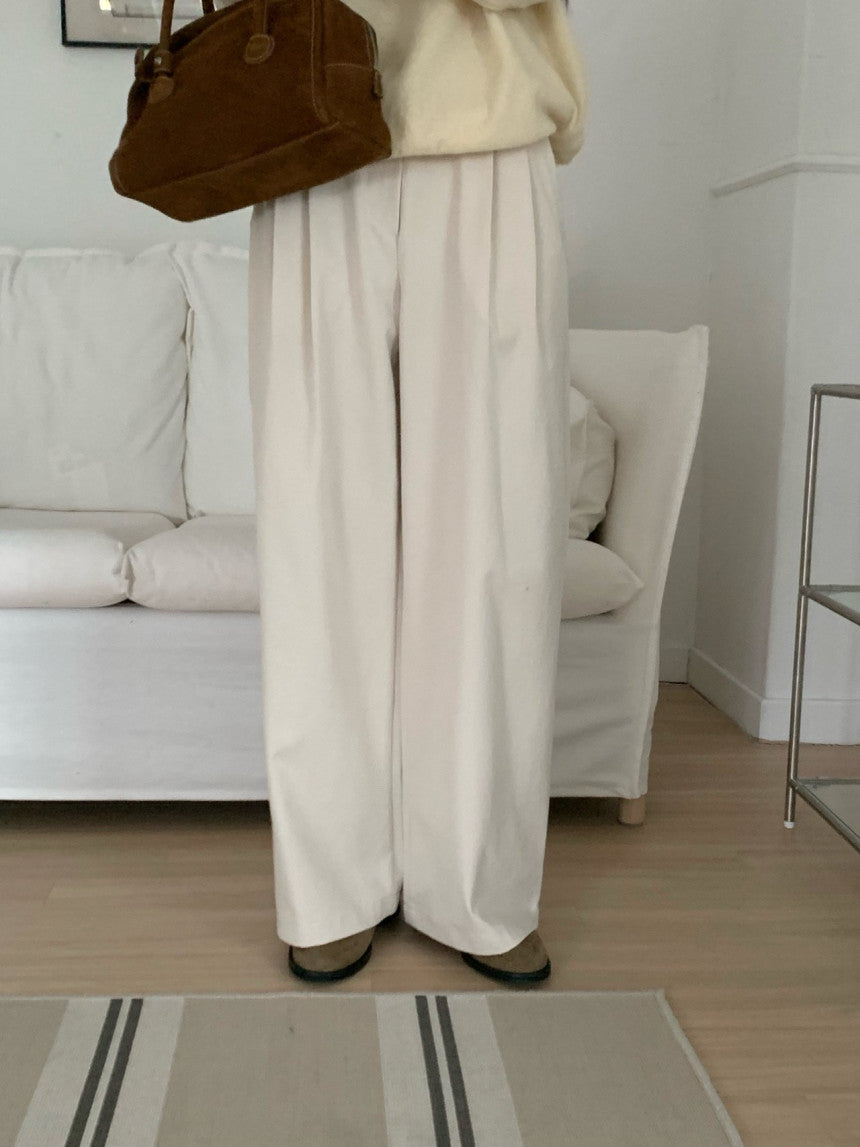 Pintuck Wide Cotton Pants