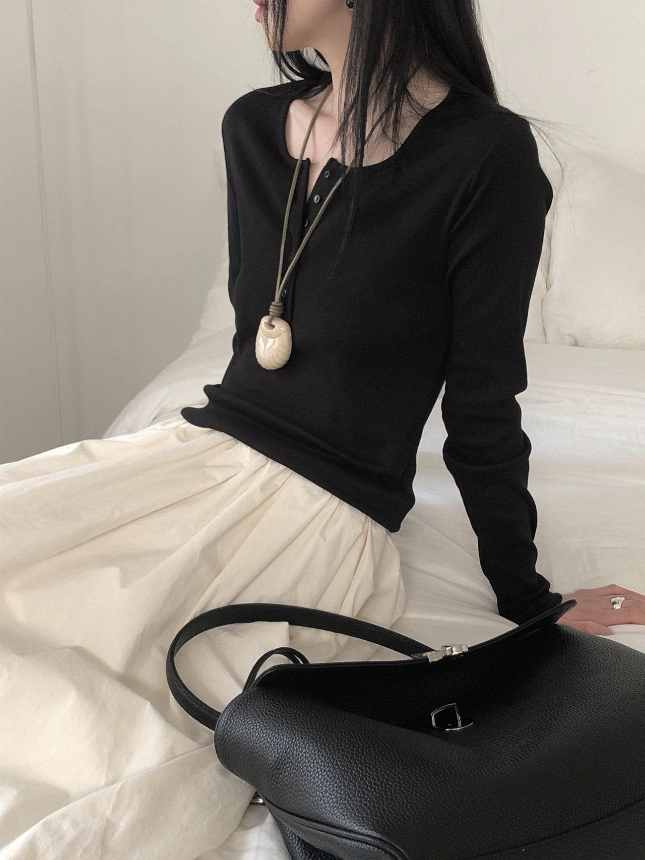 Button Ribbed T Shirt