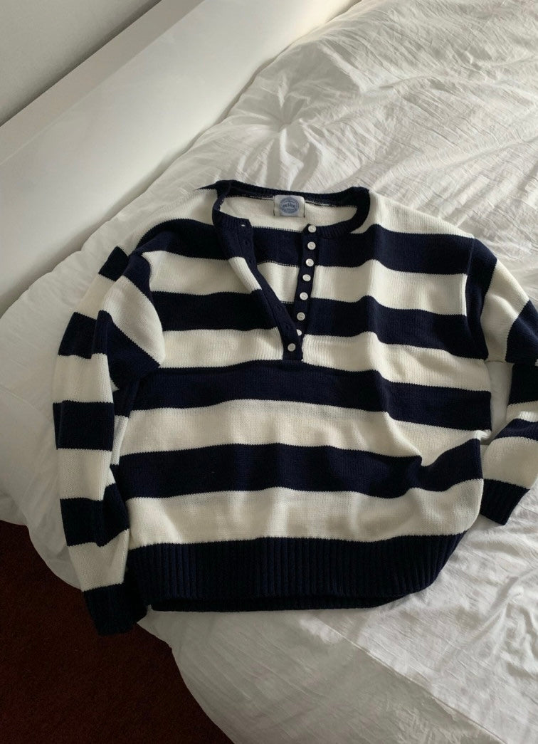 Button Striped Sweater