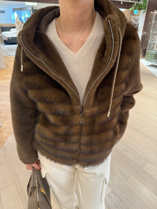 Faux Mink Hood Zip Up
