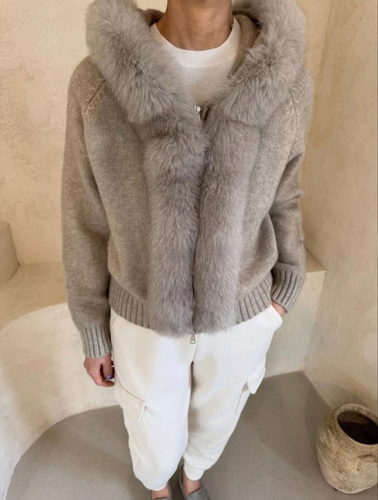 Fox Hood Zip Up Cardigan