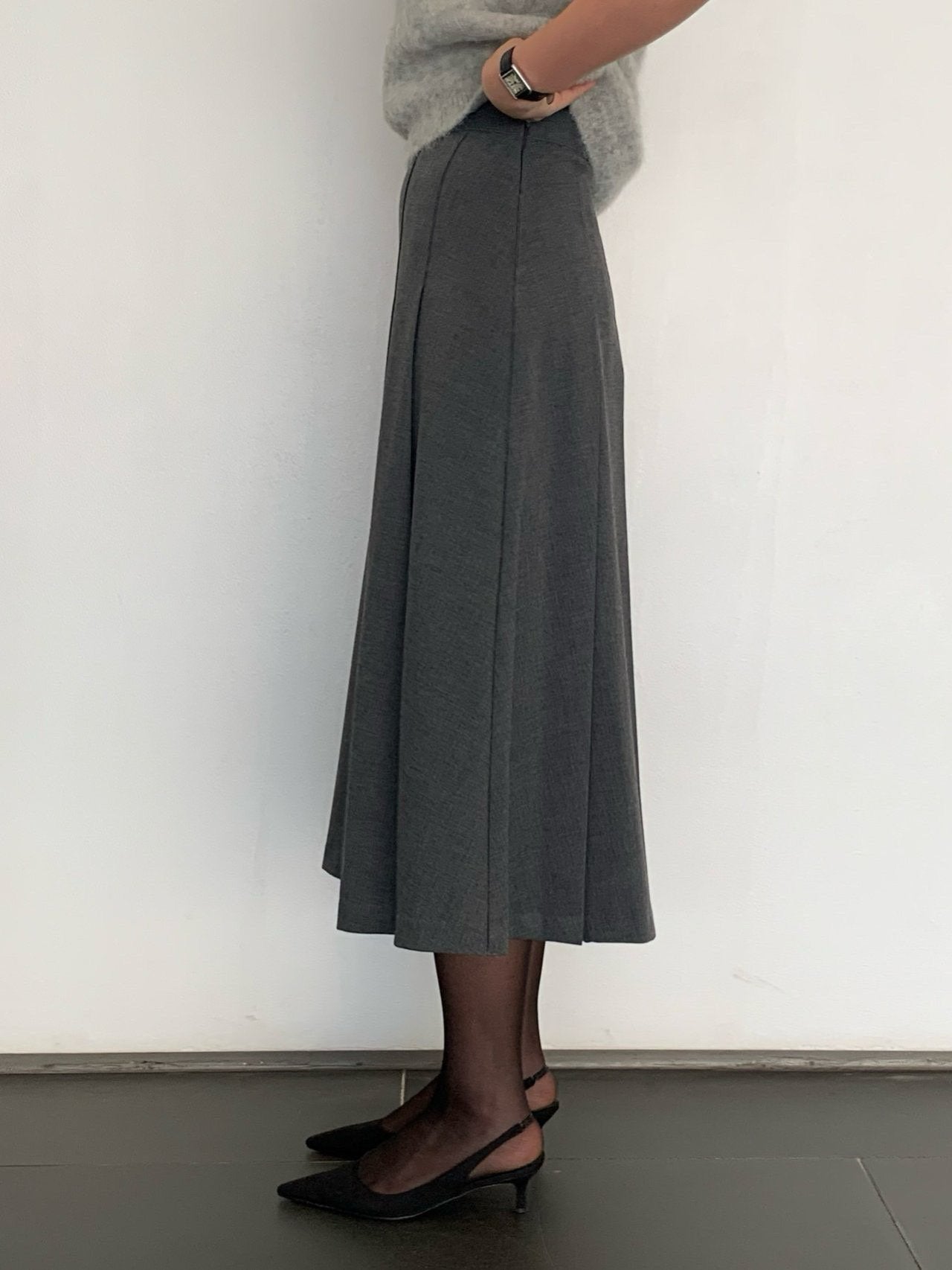 Wool Pleats Midi Skirt