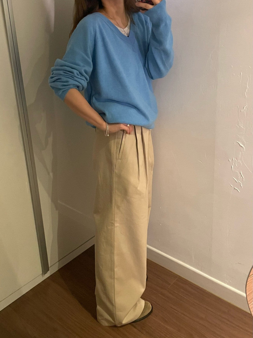 Pintuck Wide Cotton Pants