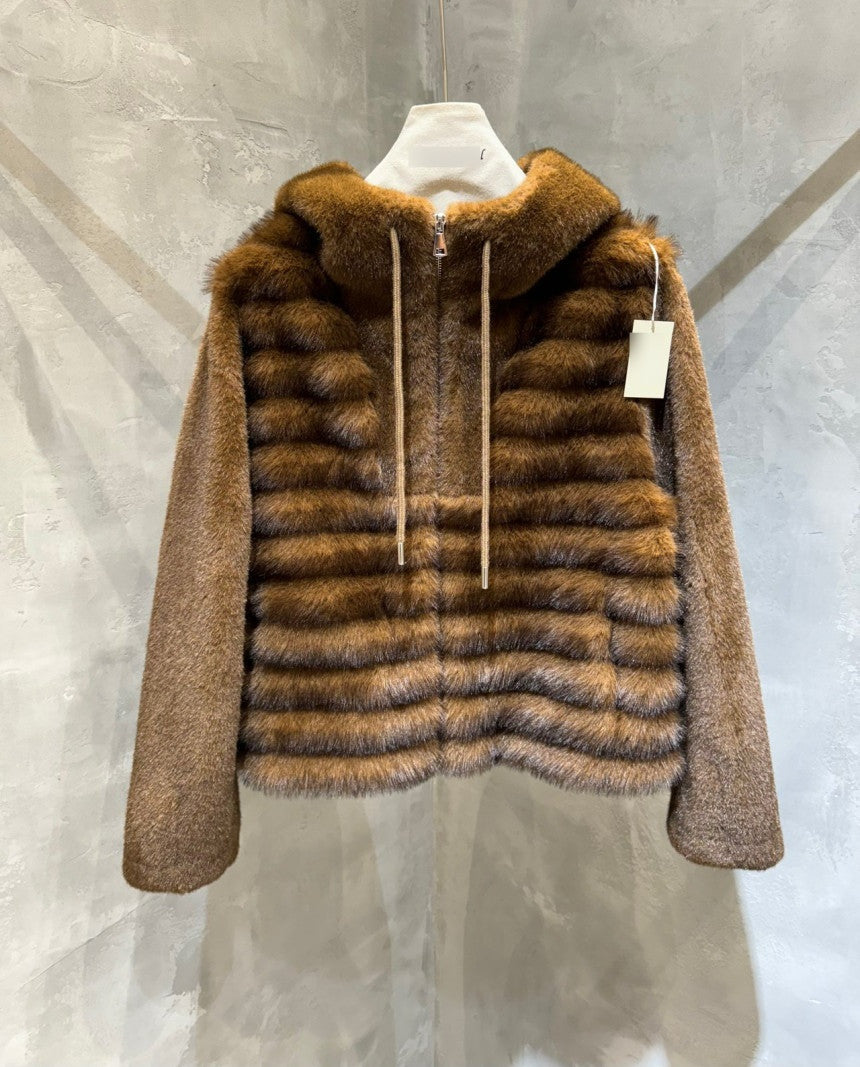 Faux Mink Hood Zip Up
