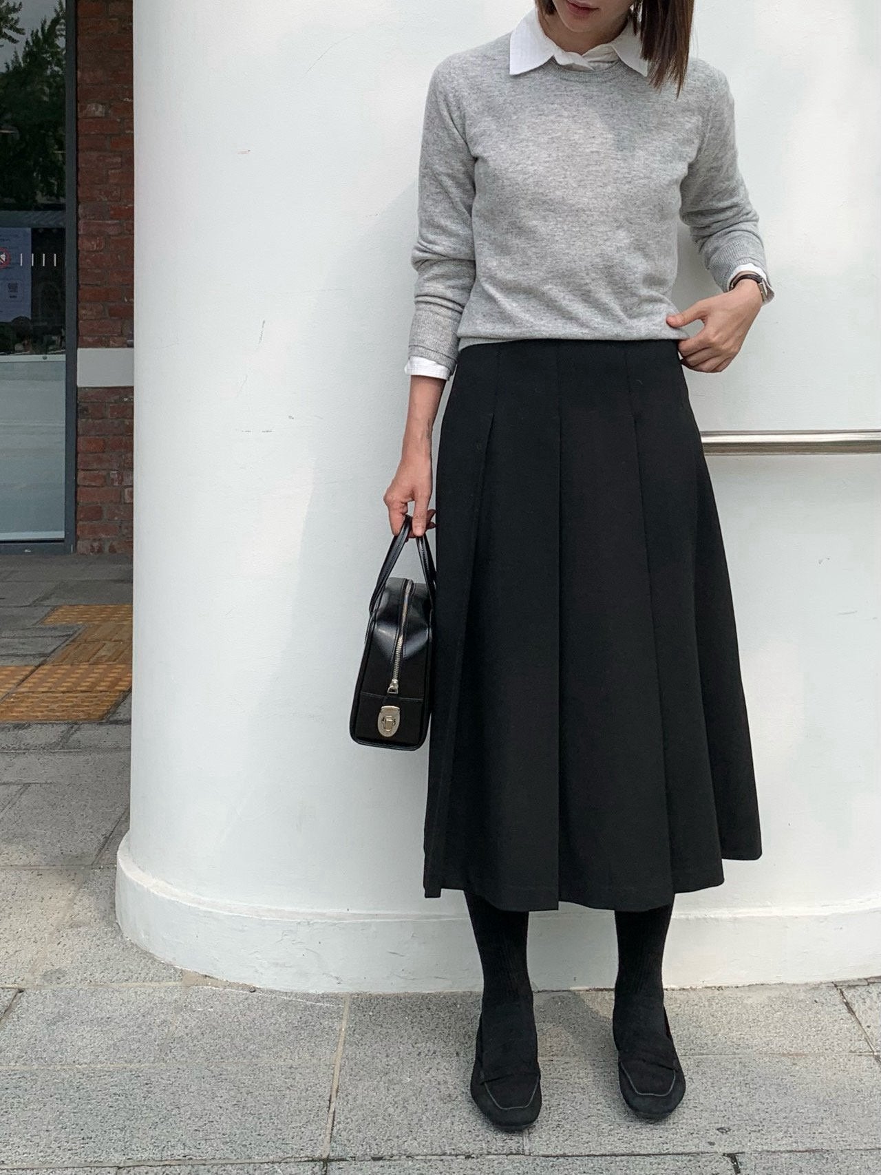 Wool Pleats Midi Skirt