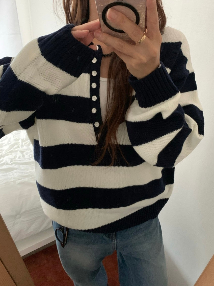 Button Striped Sweater