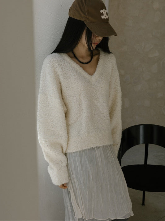 Boucle V Neck Sweater