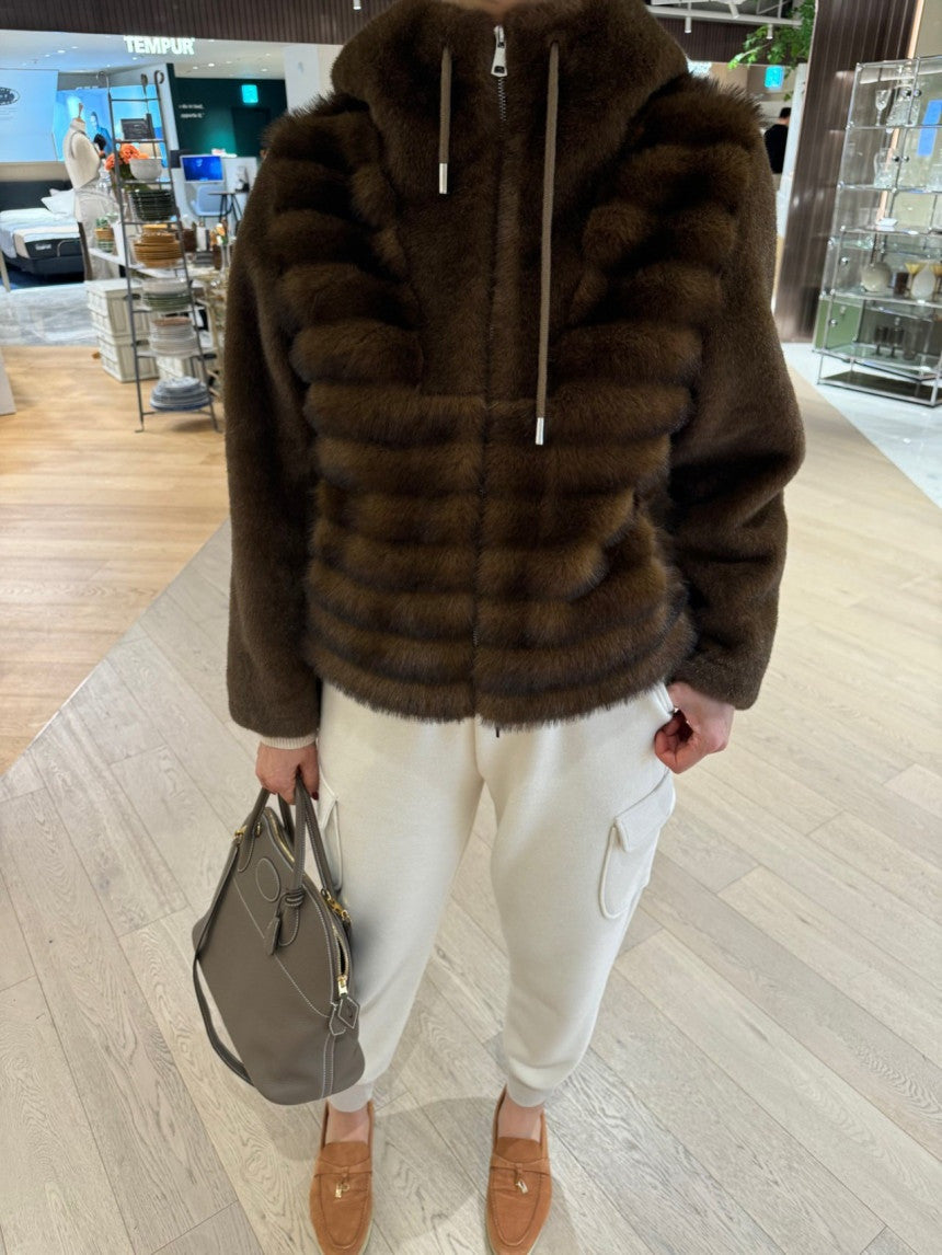 Faux Mink Hood Zip Up
