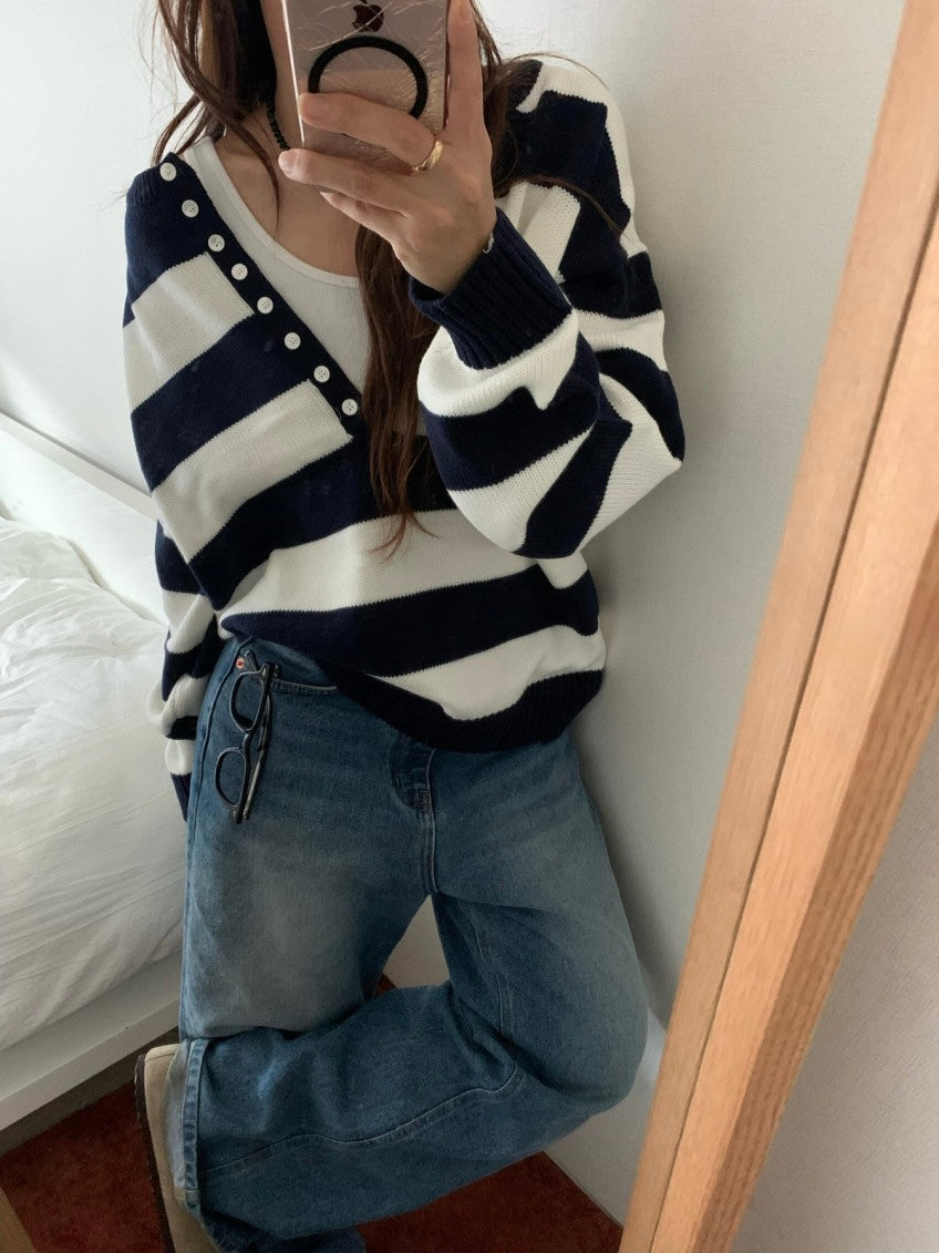 Button Striped Sweater