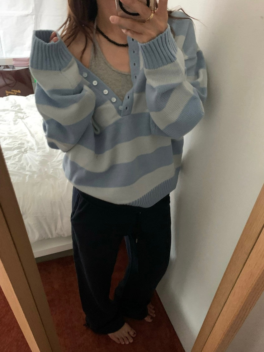 Button Striped Sweater