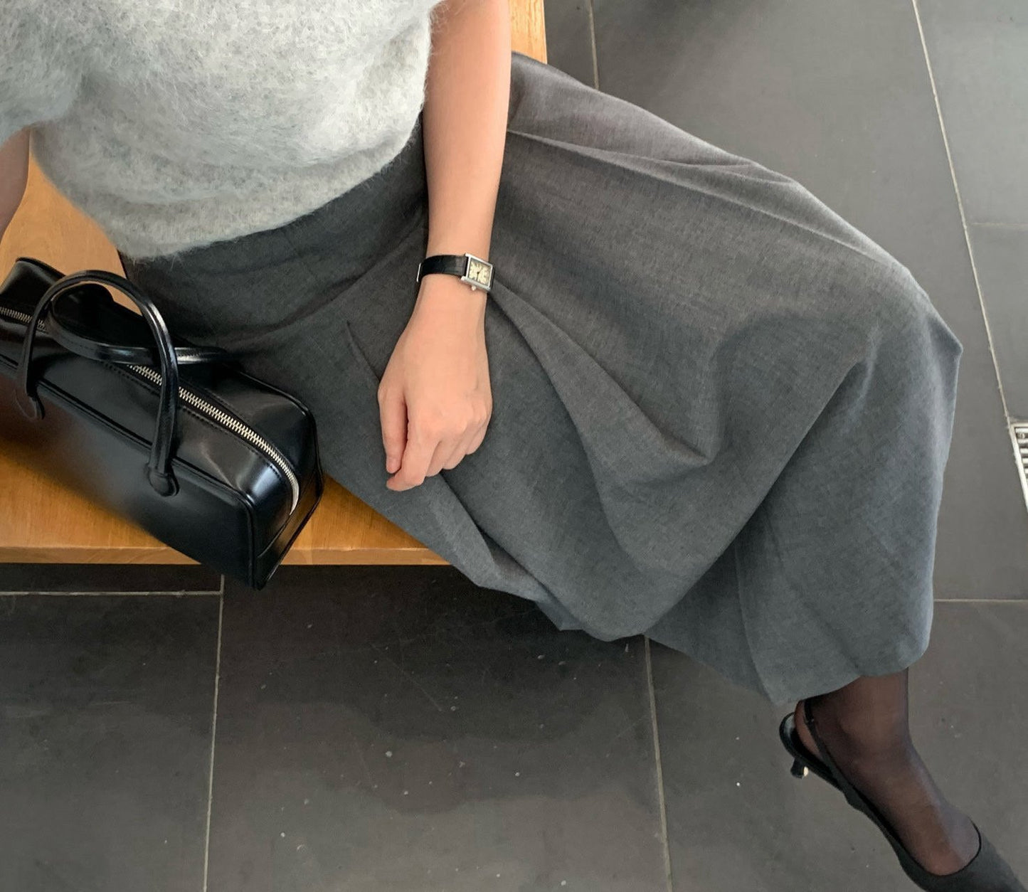 Wool Pleats Midi Skirt