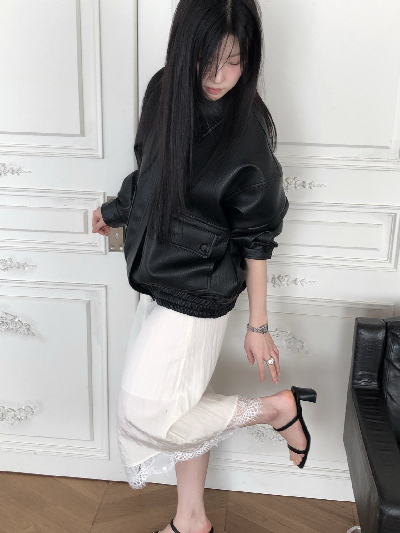 Button Leather Bomber