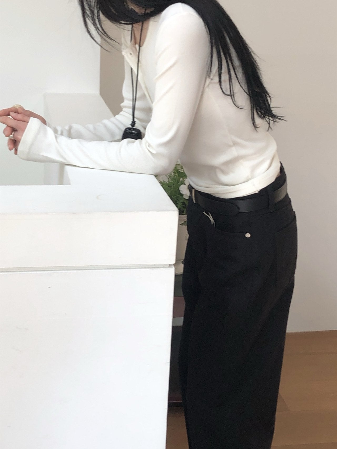 Button Ribbed T Shirt