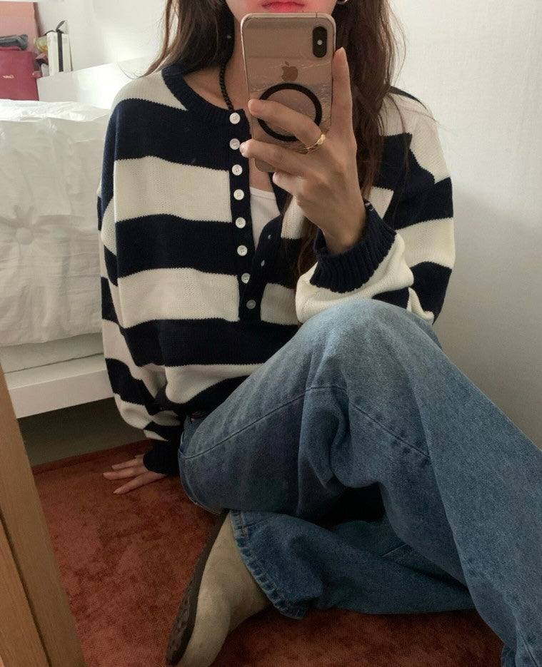 Button Striped Sweater