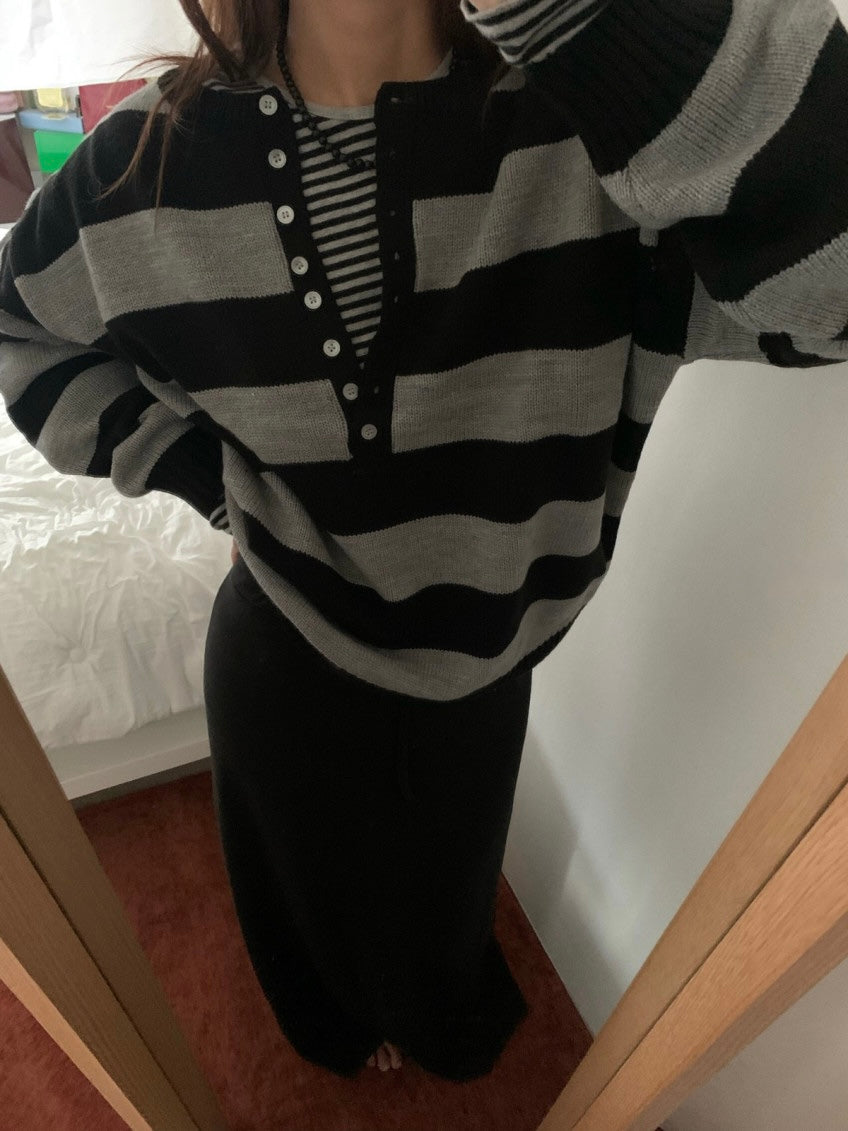 Button Striped Sweater