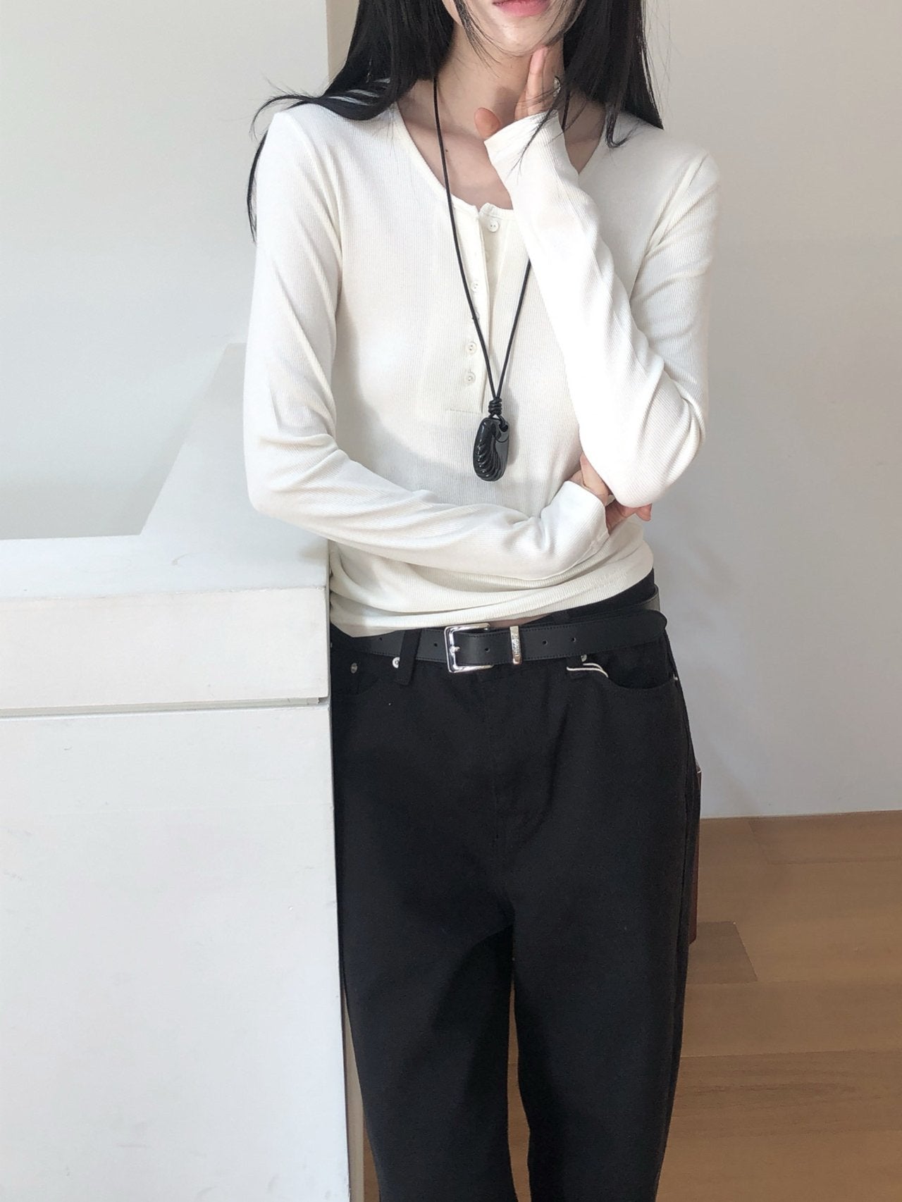 Button Ribbed T Shirt