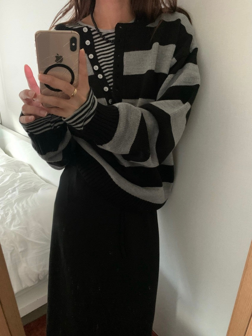 Button Striped Sweater