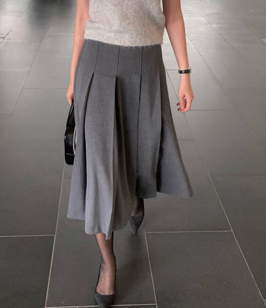 Wool Pleats Midi Skirt